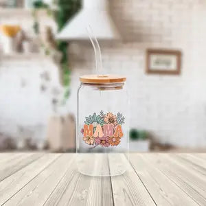 Mama Floral Glass Tumbler